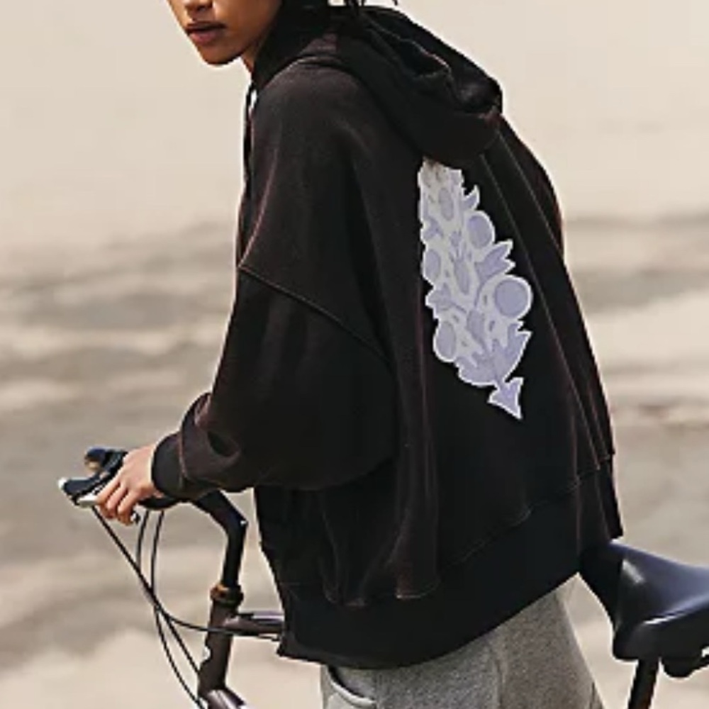 FP Movement by Free People Black Hooded Sweatshirt with White Back Graphic